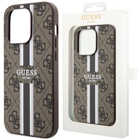 Etui Guess GUHMP14SP4RPSW na iPhone 14 - brązowe 4G Printed Stripes MagSafe