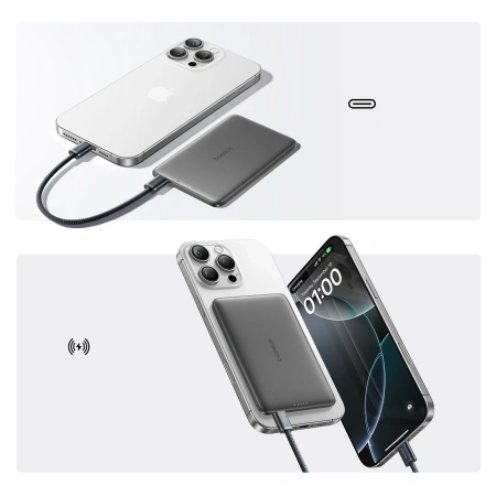 Powerbank Baseus PicoGo AM41 Ultra-Slim 5000mAh 20W kompatybilny z MagSafe z kablem Baseus Simple USB-C 60W 30cm - czarny