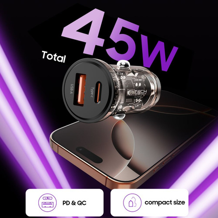 TECH-PROTECT ŁADOWARKA SAMOCHODOWA 2-PORTY PD45W DO TELEFONÓW APPLE SAMSUNG