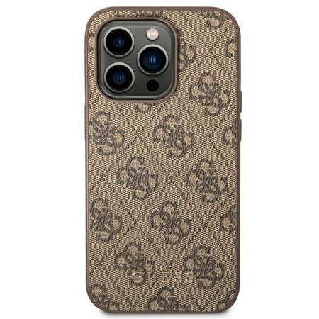 Guess GUHCP14LG4GFBR iPhone 14 Pro 6,1" brązowy/brown hard case 4G Metal Gold Logo