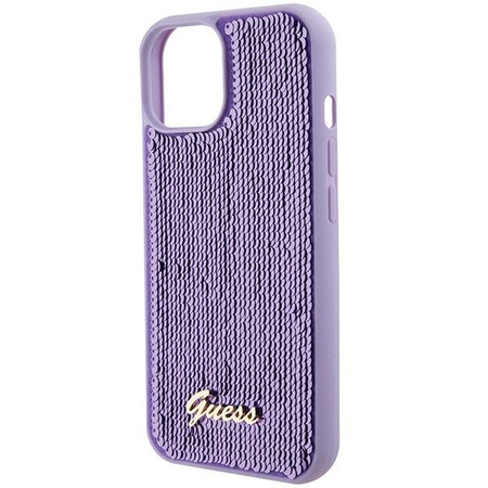 Etui Guess Sequin Script Metal na iPhone 15 - fioletowe