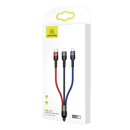USAMS KABEL PLECIONY 3W1 DO LIGHTNING MICROUSB USB-C 0.35M SZYBKA ŁADOWARKA