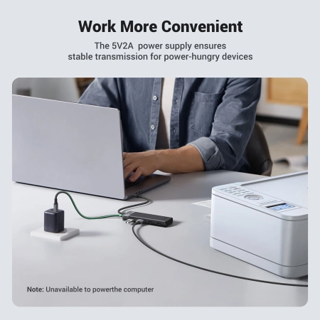 UGREEN HUB CM653 Z 4 PORTAMI USB-A I KABLEM ZASILAJĄCYM DO URZĄDZEŃ Z USB-A