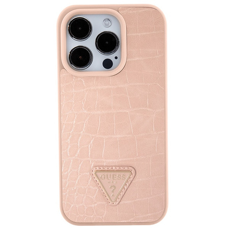 GUESS ETUI HARDCASE DO IPHONE 15 PRO 6.1 CROCO TRIANGLE METAL LOGO RÓŻOWE