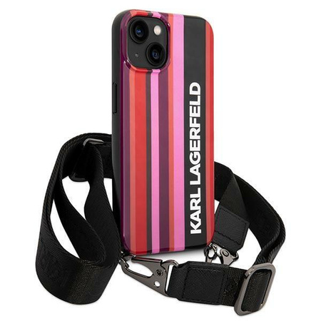 Etui Karl Lagerfeld KLHCP14SSTSTP na iPhone 14 hardcase - różowe Color Stripes Strap