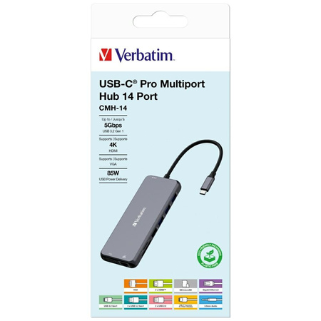 Verbatim Adapter Hub USB-C - 2xHDMI/VGA/ Eternet/5xUSB-A/Jack 3.5mm/2xUSB-C/SD/microSD aluminiowy/aluminum 32154