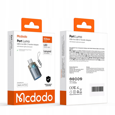 MCDODO ADAPTER PRZEJŚCIÓWKA USB-A 3.0 DO USB-C NA USB TYP C 3A 5GB OTG LED
