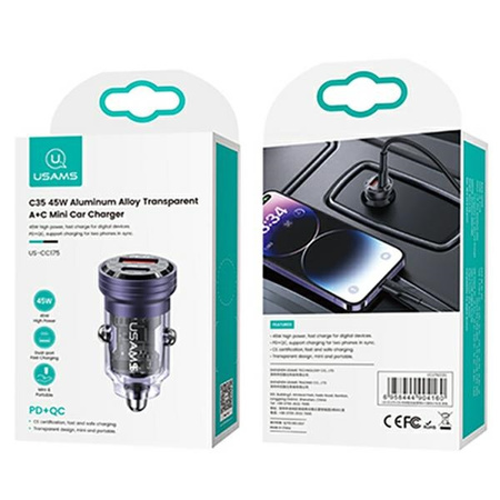 USAMS ŁADOWARKA SAMOCHODOWA C35 USB USB-C 45W DO TELEFONÓW ZŁĄCZE USB-C