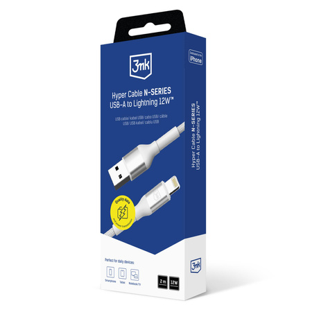Accessories - 3mk Hyper Cable N-SERIES A to Lightning 2m QC 3.0 5V/2.4A 12W White