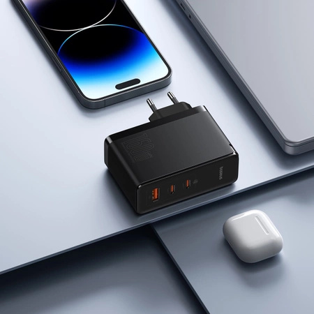 Ładowarka sieciowa GaN Baseus GaN5 Pro 2x USB-C / USB-A 160W - czarna + kabel USB-C - USB-C 240W - czarny