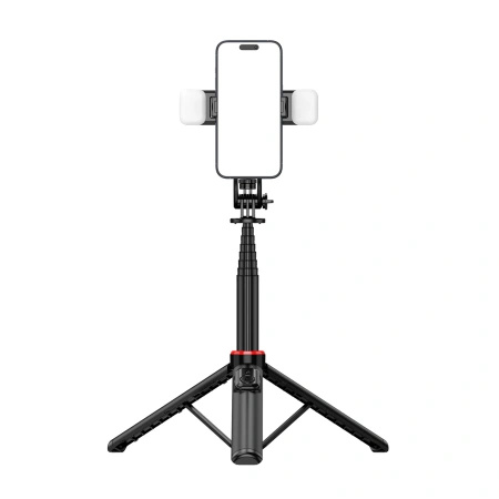 HURTEL SELFIE STICK TELESKOPOWY TRIPOD 1.3M DO TELEFONÓW Z LAMPĄ PODWÓJNĄ