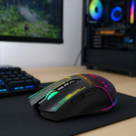 Mysz bezprzewodowa Wozinsky WMGB-3200 gamingowa optyczna z wbudowanym akumulatorem 3200 DPI z oświetleniem RGB - czarna