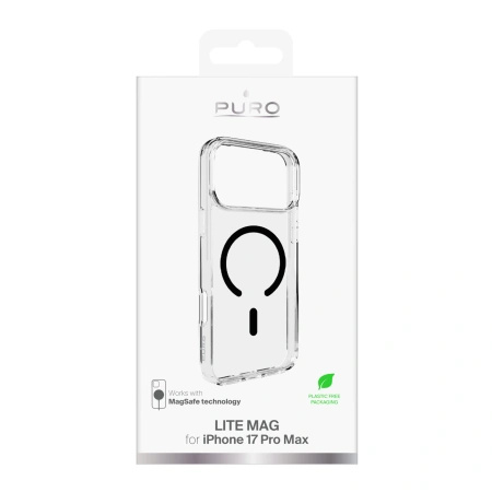 Etui Puro Lite Mag TPU+PC kompatybilne z MagSafe na iPhone 17 Pro Max - przezroczyste z czarnym pierścieniem