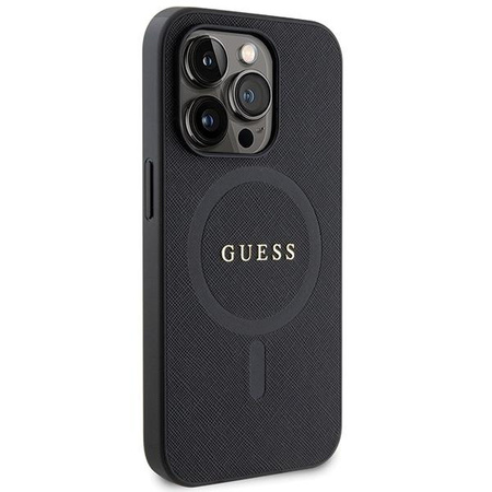 Etui Guess GUHMP14LPSAHMCK na iPhone 14 Pro - czarne Saffiano MagSafe