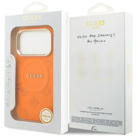 Etui Guess Peony Hot Stamp MagSafe do    iPhone 17 Pro pomarańczowy