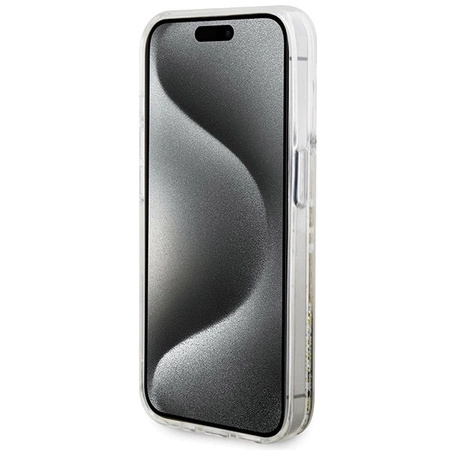 Etui Guess Liquid Glitter Gold Stripes na iPhone 15 Pro - przezroczyste