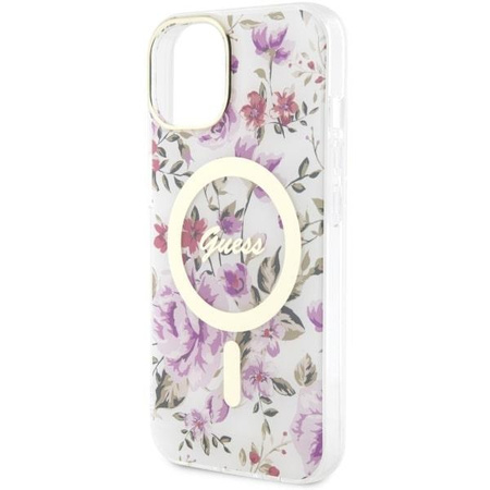 Etui Guess GUHMP14MHCFWST na iPhone 14 Plus 6.7" - przezroczyste hardcase Flower MagSafe