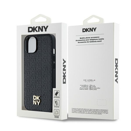 DKNY ETUI HARDCASE DO IPHONE 14 15 13 LEATHER MONOGRAM METAL LOGO