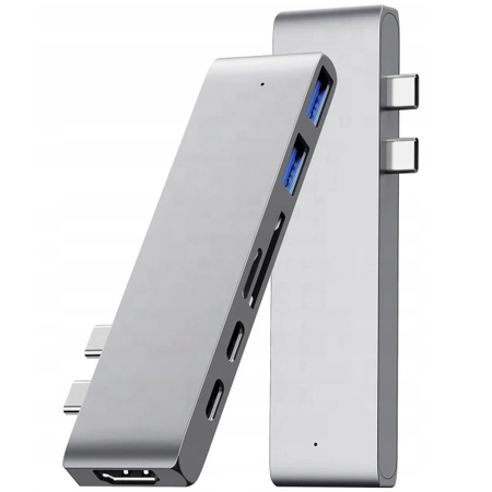 Hub do laptopa Co2, Adapter 7w1 do Apple, do MacBook Pro , do Air Retina, USB-C, HDMI, Karta pamięci SD, Micro SD, 1 x HD, srebrny