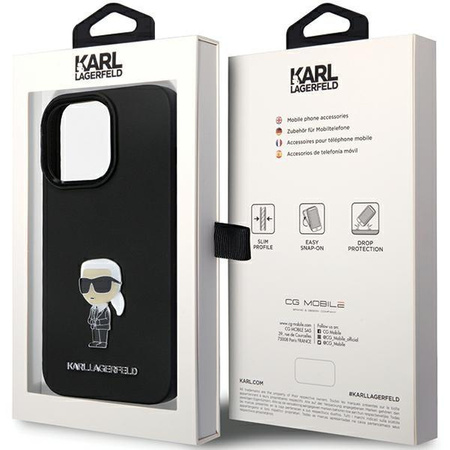 Etui Karl Lagerfeld KLHCP13LSMHKNPK na iPhone 13 Pro / 13 - czarne Silicone Ikonik Metal Pin