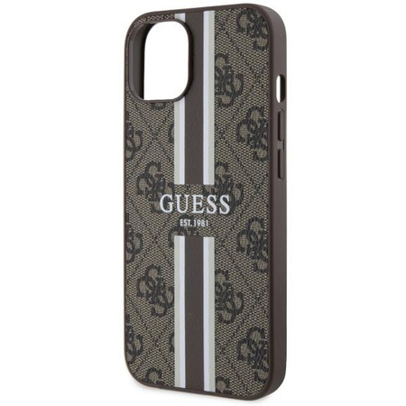 Etui Guess GUHMP14MP4RPSW na iPhone 14 Plus - brązowe 4G Printed Stripes MagSafe