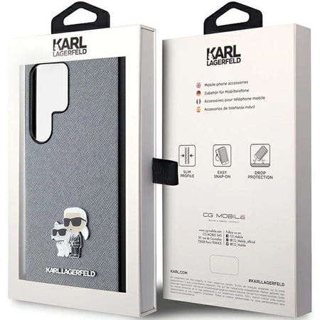 Etui Karl Lagerfeld Saffiano Karl&Choupette Metal Pin na Samsung Galaxy S24 Ultra - szare