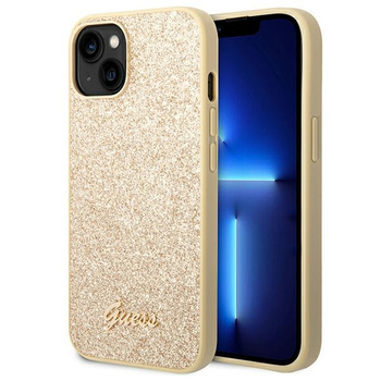 GUESS POKROWIEC HARDCASE DO IPHONE 14 15 13 6.1 ZŁOTY GLITTER SCRIPT