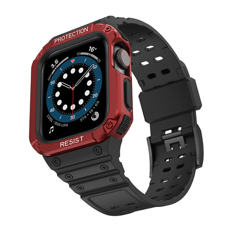 Protect Strap Band opaska z etui do Apple Watch 7 / 6 / 5 / 4 / 3 / 2 / SE (41 / 40 / 38mm) obudowa pancerny pokrowiec na zegarek czarny