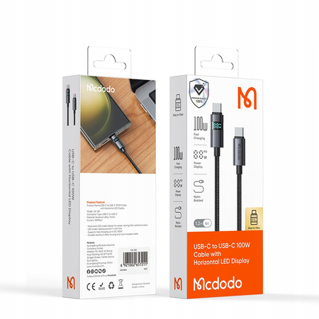 MCDODO CABLE WITH DISPLAY USB-C FAST CHARGING USB TYPE C 5A 100W 1M