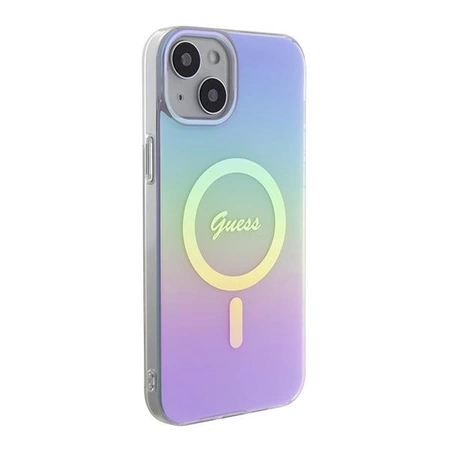 Etui Guess IML Iridescent MagSafe do iPhone 15 Plus - fioletowe