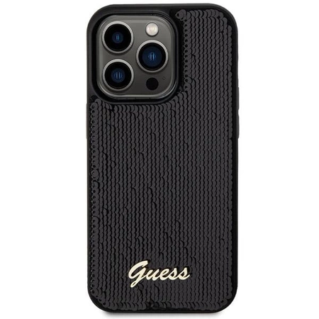 Etui Guess Sequin Script Metal na iPhone 13 Pro / 13 - czarne