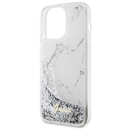 Etui Guess GUHCP14XLCSGSGH na iPhone 14 Pro Max 6.7" - białe Liquid Glitter Marble