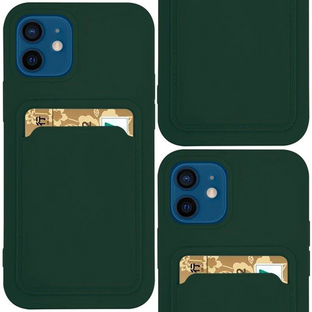 Card Case silikonowe etui portfel z kieszonką na kartę dokumenty do Samsung Galaxy A42 5G ciemnozielony