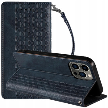 Magnet Strap Case etui iPhone 14 Plus pokrowiec z klapką portfel mini smycz podstawka niebieskie