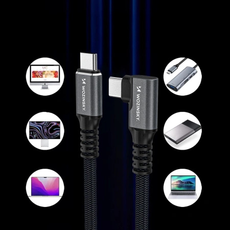 Kabel kątowy Wozinsky WPS2-UY41S USB-C USB4 40Gb/s 240W 2m - czarny
