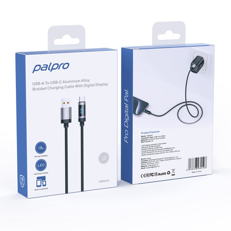 PALPRO KABEL USB-A USB-C SZYBKIE ŁADOWANIE DO SAMSUNG APPLE 3A 18W LED 1M