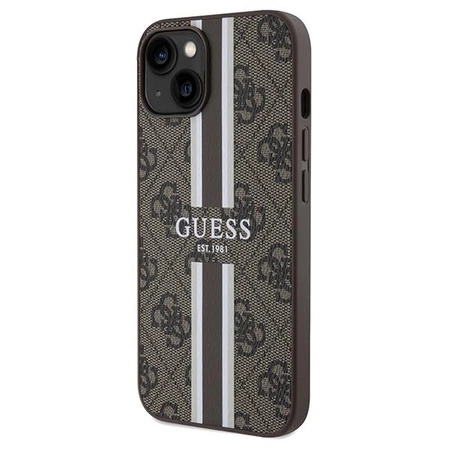 Etui Guess 4G Printed Stripes MagSafe na iPhone 15 / 14 / 13 - brązowe