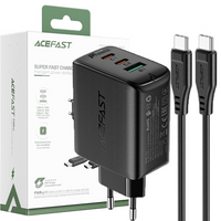 Acefast 2w1 ładowarka sieciowa 2x USB Typ C / USB 65W, PD, QC 3.0, AFC, FCP (zestaw z kablem) czarny (A13 black)