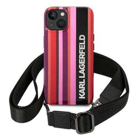 Etui Karl Lagerfeld KLHCP14SSTSTP na iPhone 14 hardcase - różowe Color Stripes Strap