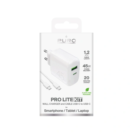PURO ŁADOWARKA SIECIOWA USB-C USB-A DO LAPTOP TELEFON TABLET 45W POWER