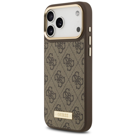 Etui Guess 4G Logo Plate MagSafe do      iPhone 17 Pro Max brązowy