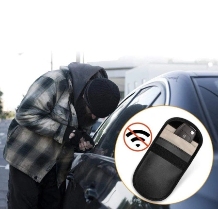 Etui antykradzieżowe na klucze samochodowe blokujące fale radiowe pokrowiec Keyless Faraday Box klatka Faradaya 14 cm z 10 cm czarny