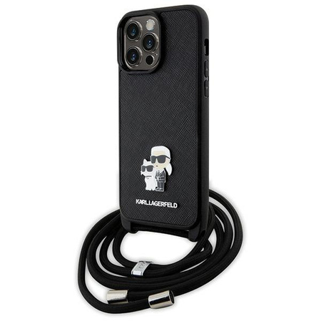 Etui Karl Lagerfeld KLHCP14XSAKCPSK na iPhone 14 Pro Max 6.7" hardcase - czarne Crossbody Saffiano Metal Pin Karl&Choupette
