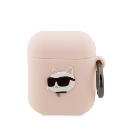 Etui Karl Lagerfeld KLA2RUNCHP na AirPods 1/2 - różowe Silicone Choupette Head 3D