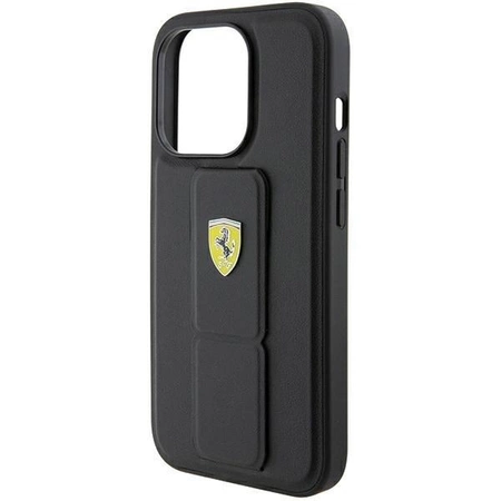 Etui Ferrari Grip Stand Metal Logo na iPhone 15 Pro Max - czarne