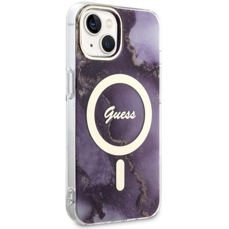 Etui Guess GUHMP14SHTMRSU na iPhone 14 purpurowy/purple hardcase Golden Marble MagSafe