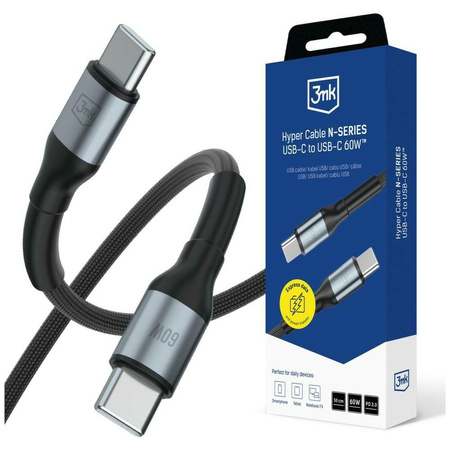 Kabel 3MK Hyper Cable N-SERIES USB-C do  USB-C 50cm PD 3.0 QC 3.0 20V/3A 60W czarny