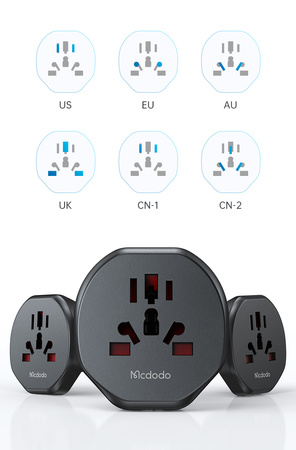 MCDODO UNIWERSALNY ADAPTER PODRÓŻNY PRZEJŚCIÓWKA EU DO EU US UK AU CN 2500W