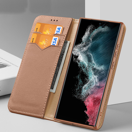 Dux Ducis Hivo etui Samsung Galaxy S23+ pokrowiec z klapką portfel podstawka blokada RFID brązowe