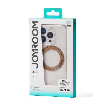 Etui Joyroom JR-16JL6 na iPhone 16 Pro ultracienkie kompatybilne z MagSafe z ringiem-podstawką 360° - złote